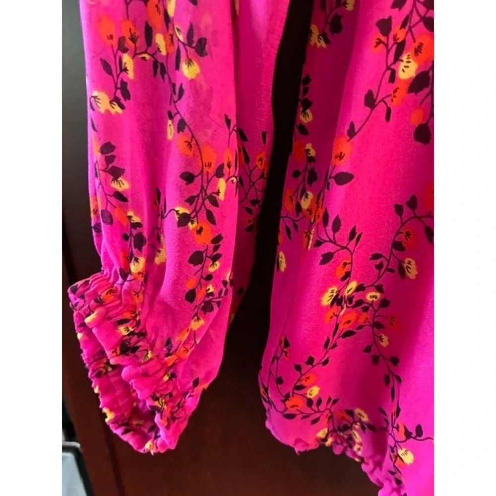 Diane von Furstenberg Blouse Womens S Pink Excellent Silk Floral Peasant Top - Picture 6 of 11